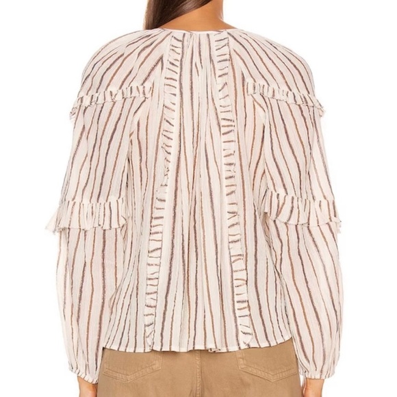 Ulla Johnson Liana Metallic Stripe Ruffle Balloon Sleeve Blouse - Picture 3 of 10